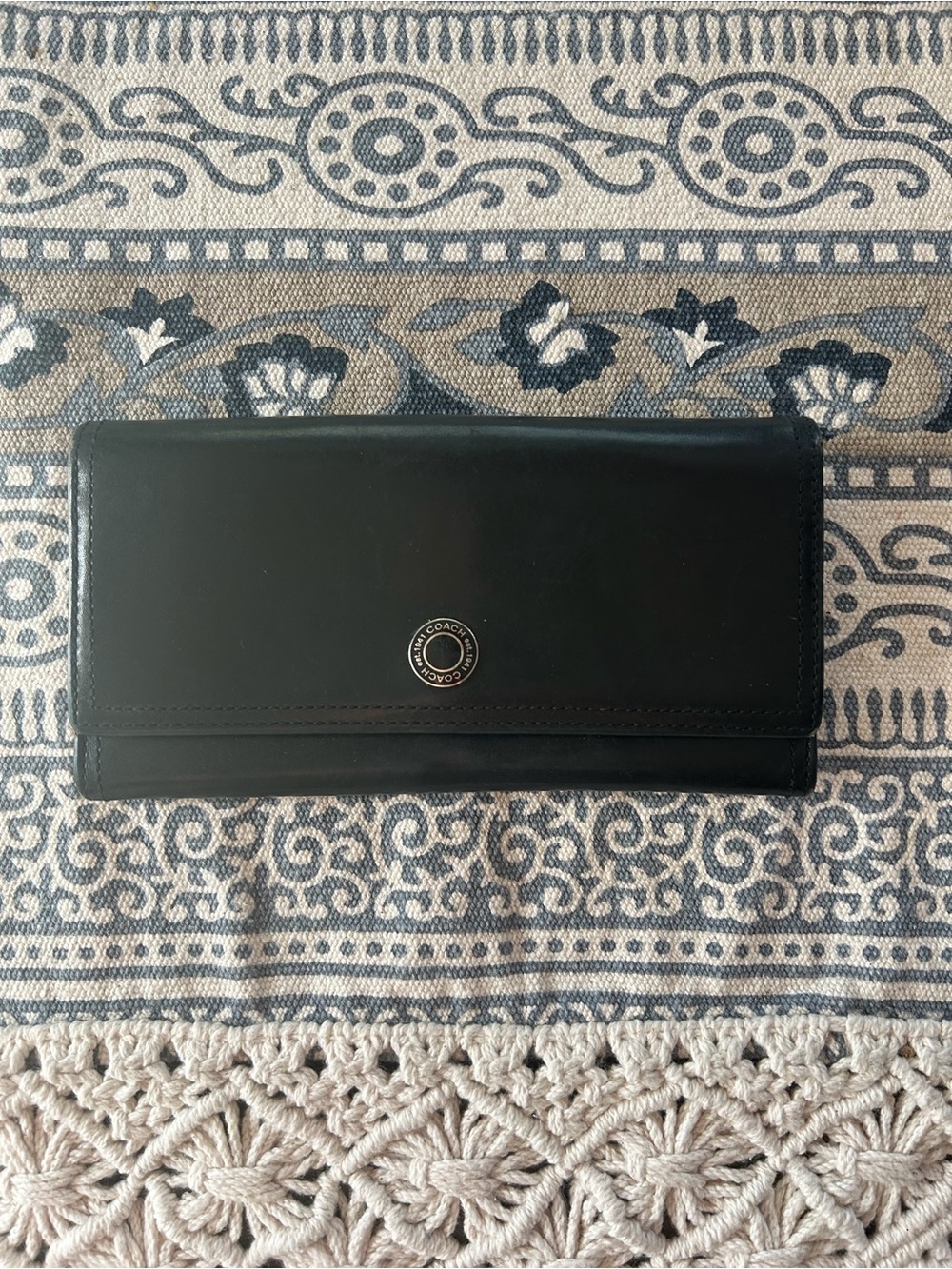 Coach Black Leather Long Wallet with Logo Snap
